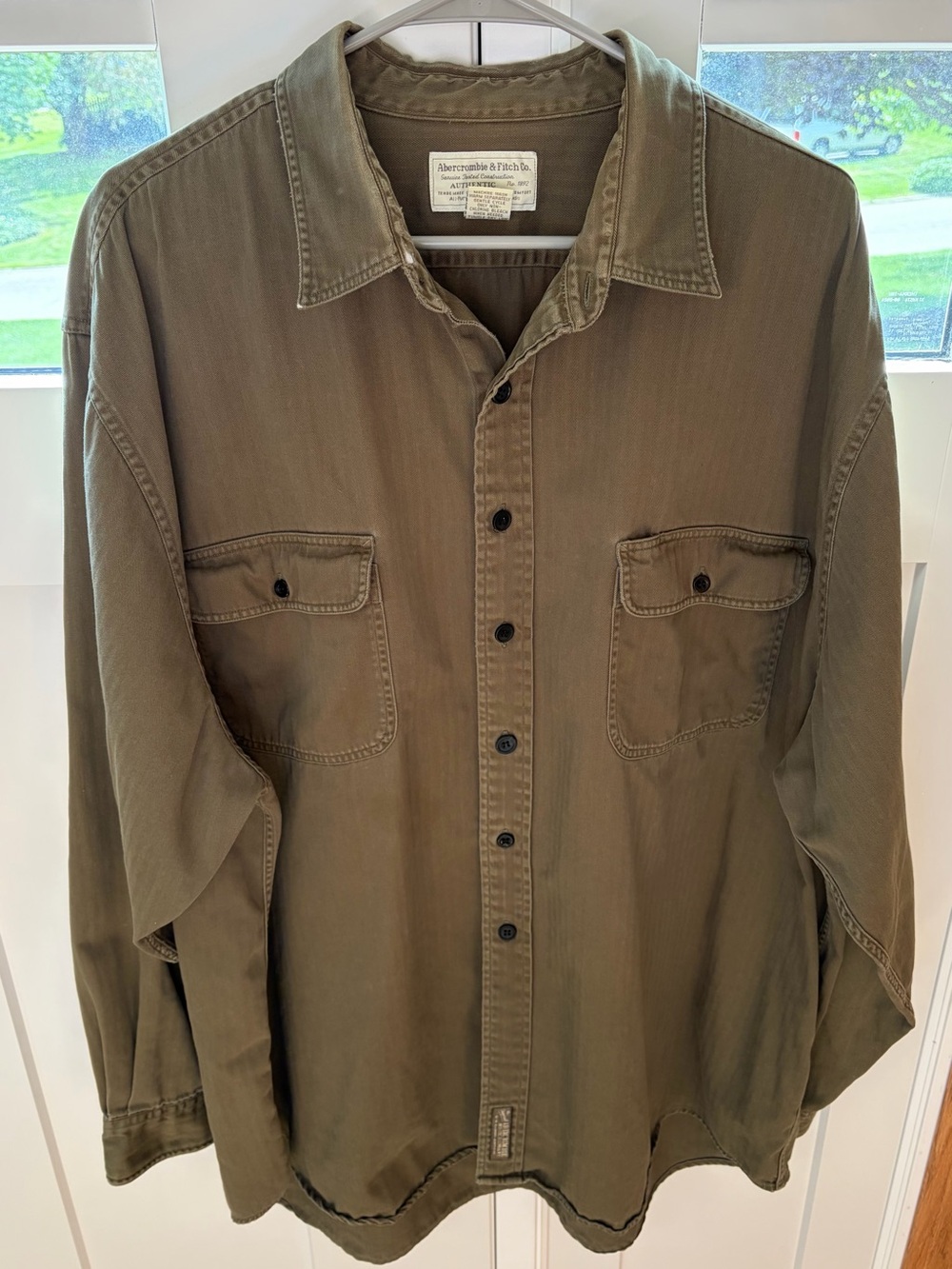 Vintage Abercrombie & Fitch Men's Olive Utility Shirt XL Big Shirt